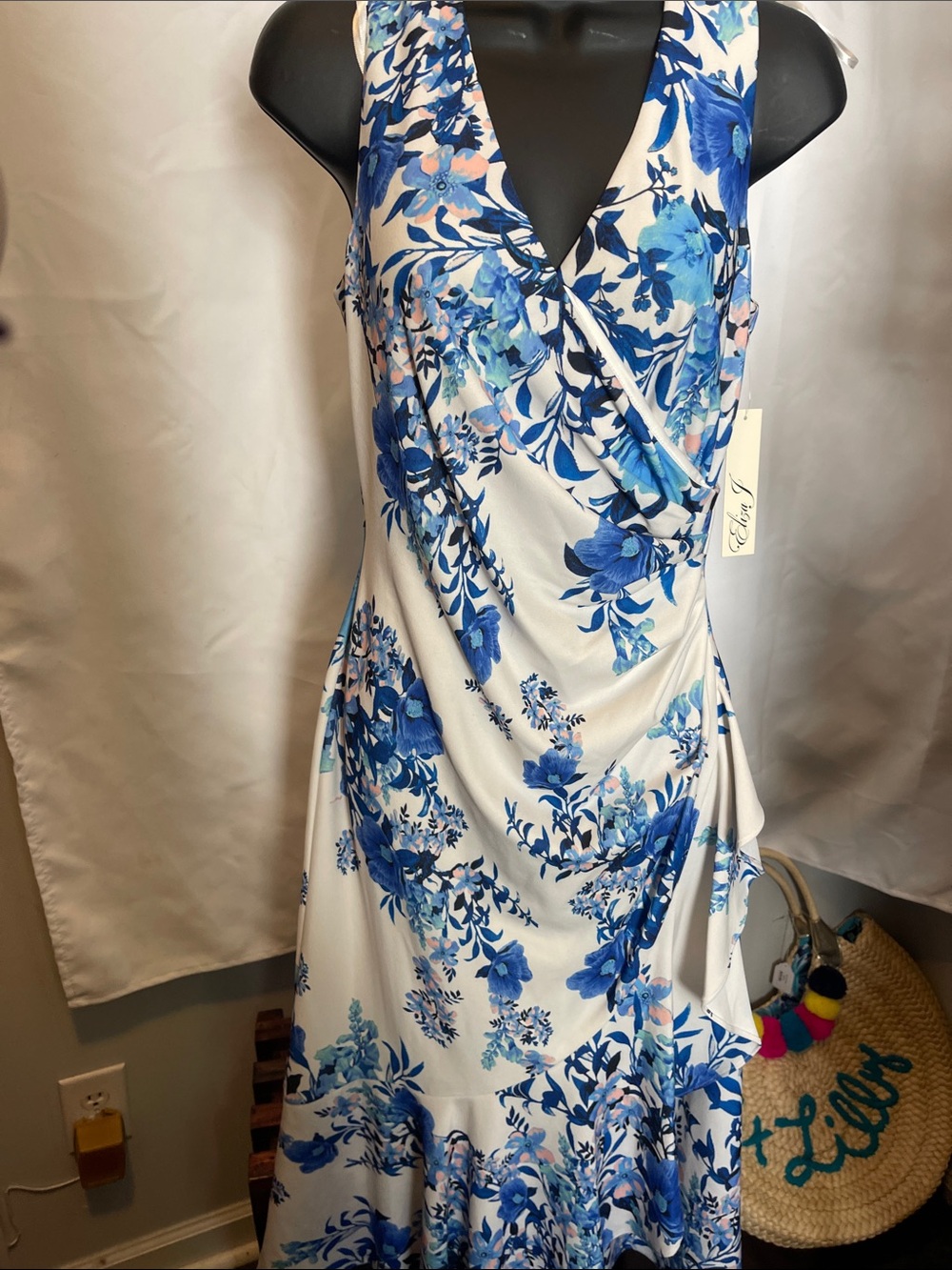 Eliza J White Maxi Dress with Blue Floral Print